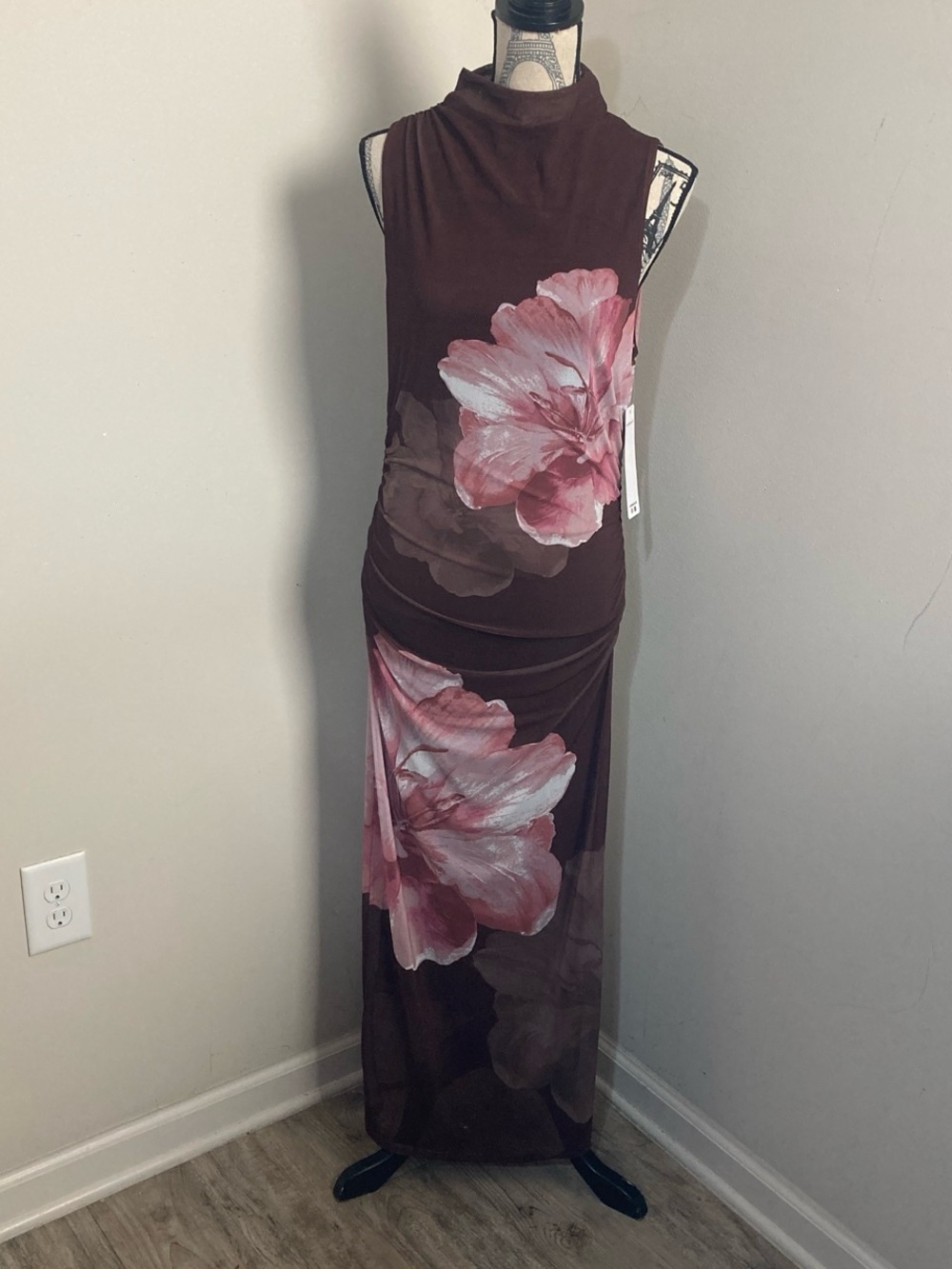 Madden Girl Brown Maxi Dress with Pink Floral Detail